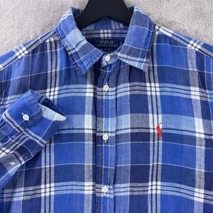 Polo Ralph Lauren Long Sleeve Shirt Mens‎ Size Small Blue Plaid Relaxed Fit